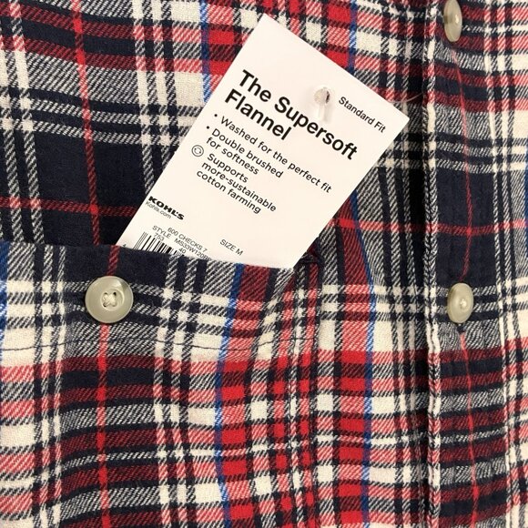 Sonoma Supersoft Flannel Shirt NEW Mens Medium Blue Red Plaid Pockets Button Up - Picture 5 of 8